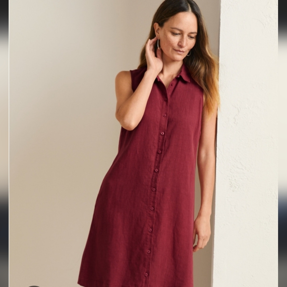 Garnet Hill Linen Shirt Dress Size 10P Nwt